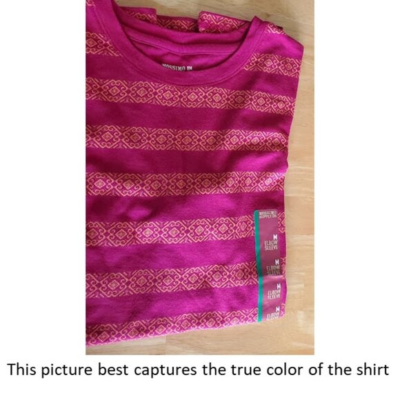NWT Mossimo Vibrant Berry Striped Elbow Sleeve Round Neck Tee Shirt - Size M - Picture 3 of 9
